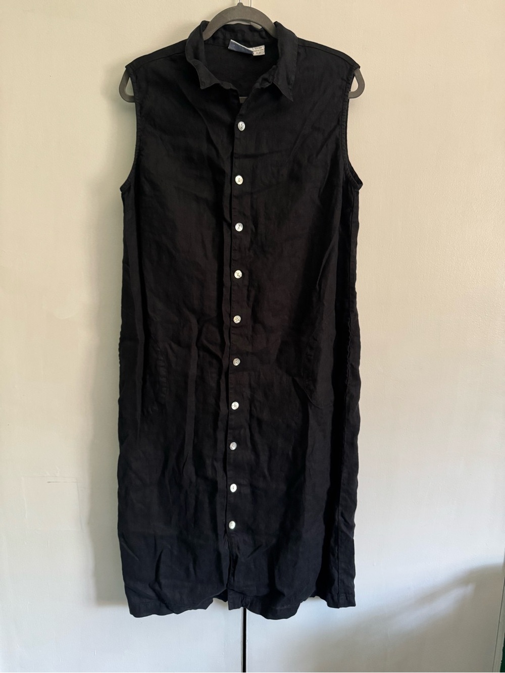 Chico's Sleeveless Button-Front Black Linen Midi Dress